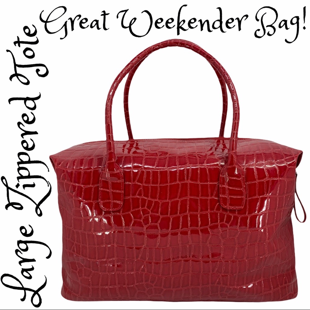 Large Red Faux Patent Leather Tote